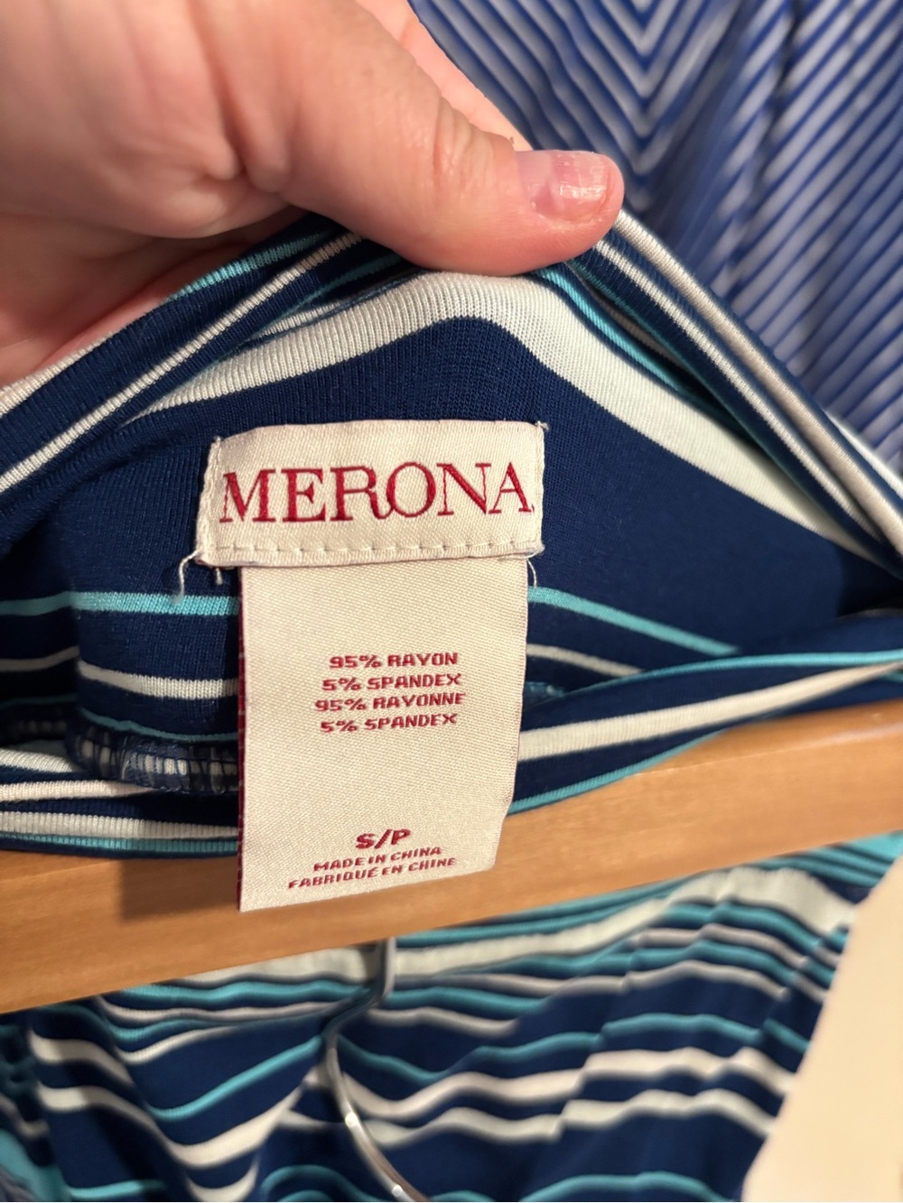 Merona Navy Blue Striped Maxi Skirt with White & Teal Accents